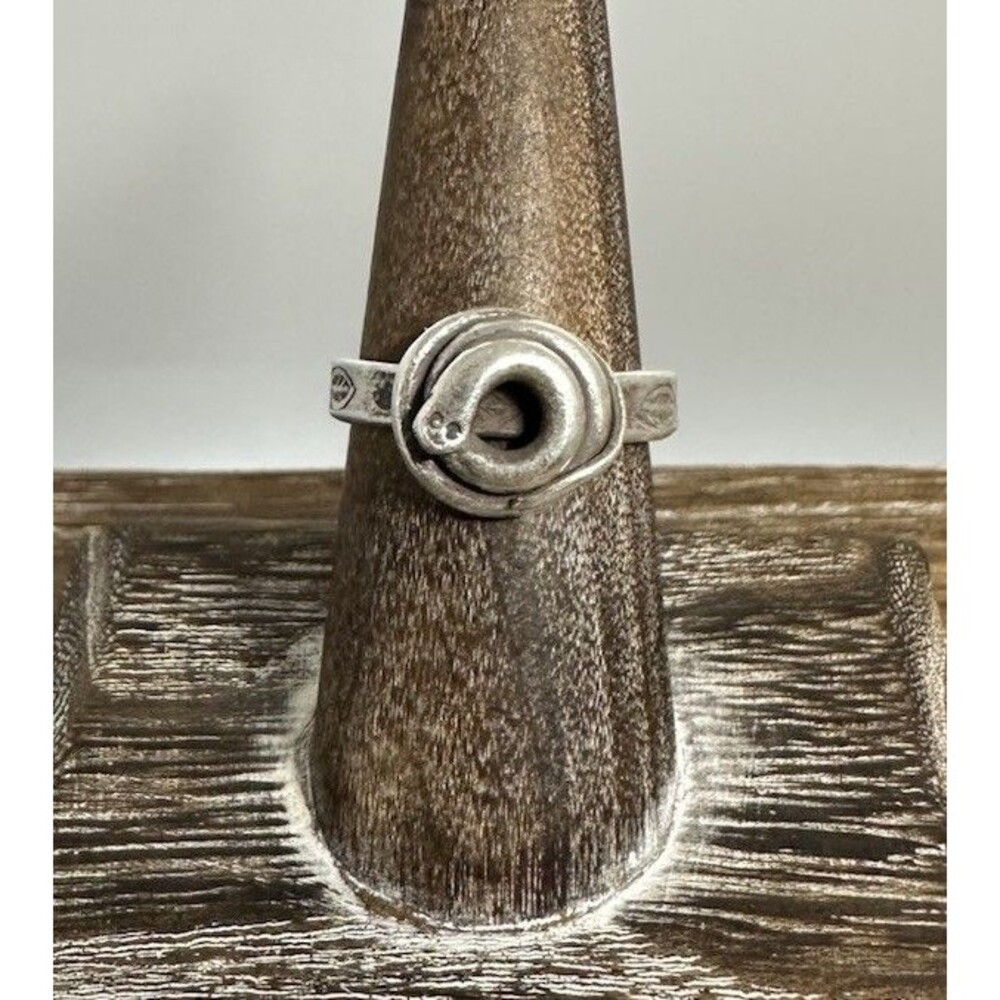 Handmade Sterling Silver Coiled Snake With Etched Band Ring Sz 7.5